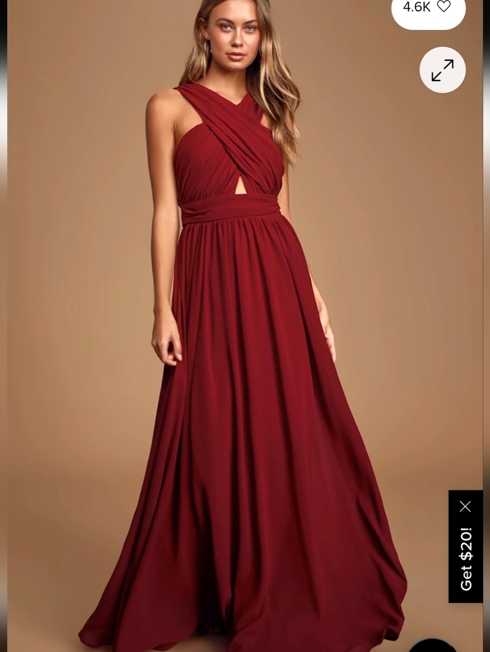 Lulu's,Cross-Front Burgundy Maxi Dress, Size M